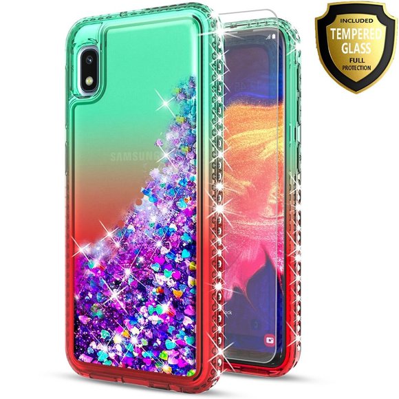 2pc Samsung Galaxy J7 2018/J7 Star/J7 Top Quicksand Glitter Case W/ Glass Screen - Picture 6 of 11